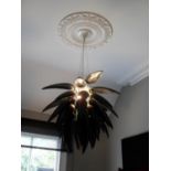 Jeremy Cole Lighting, Hanging Light / Aloe Blossom Noir. Hand made white bone china with clear gloss