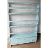 A French provincial painted pine kitchen dresser with drawer under and porcelain handles, 154 x