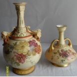 Two 1890s Royal Worcester blush ivory-ground vases with painted and printed floral decoration, 27 cm