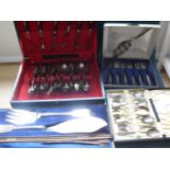 Four cased silver plated flat ware to include a fish server, coffee spoons, etc.