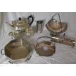 A selection of silver plated table ware to include a Hamilton Inches tea service (8)