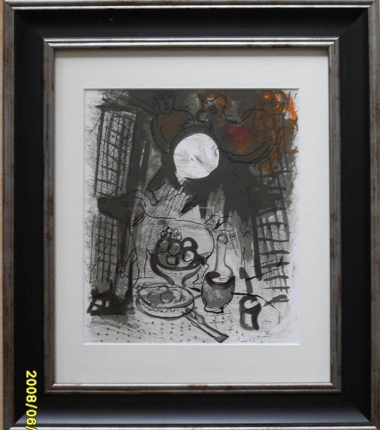 Marc Chagall, 'BROWN STILL LIFE' original lithograph 1957, framed, mounted and glazed 23 x19 cm,