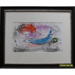 Marc Chagall, 'BLUE FISH' original lithograph 1957, framed, mounted and glazed 22 x 38 cm, printed