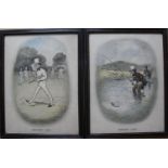 Tom Browne (British illustrator, 1870-1910): 'Cricket 1820' and 'Fishing 1820', a pair of early 20th