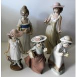 Five NAO figurines of young ladies holding flowers and a parasol (5) all without damage or repair