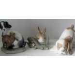 A Lladro rabbit and two NAO figures, one of a puppy and another with a cat (3).