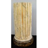 A painted fluted wooden column with marble-effect design on a stepped base, 75 cm H x 40 cm W at