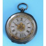 An early 20th century French hallmarked 0.935 silver lady's key-wind fob watch with embossed