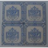 A set of ten salvaged Edwardian tiles depicting blue / white Classical scenes, each 6"x 6" with
