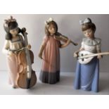 Three NAO figurines of young girls playing musical instruments (3) all without damage or repair