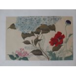 Hoitsu Jonin (1761-1828), 'BIRDS AND FLOWERS IN THE SNOW' and 'A FROTHY POPPY' colour woodblock