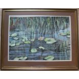 Unsigned, WATERLILIES, gouache on paper, framed and mounted, 51 x 73 cm