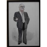 RALPH SALLON (1899-1999), original pen and ink caricature, signed 'Daily Mirror, 1957' framed and