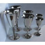 Two pairs of silver plated goblets with flared rims, baluster stems on circular feet, 14 cm H, 11.