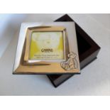 A silver photo frame/box with embossed Teddy Bear motif by Carrs of Sheffield, 2002, 5 x 9 x 9 cm