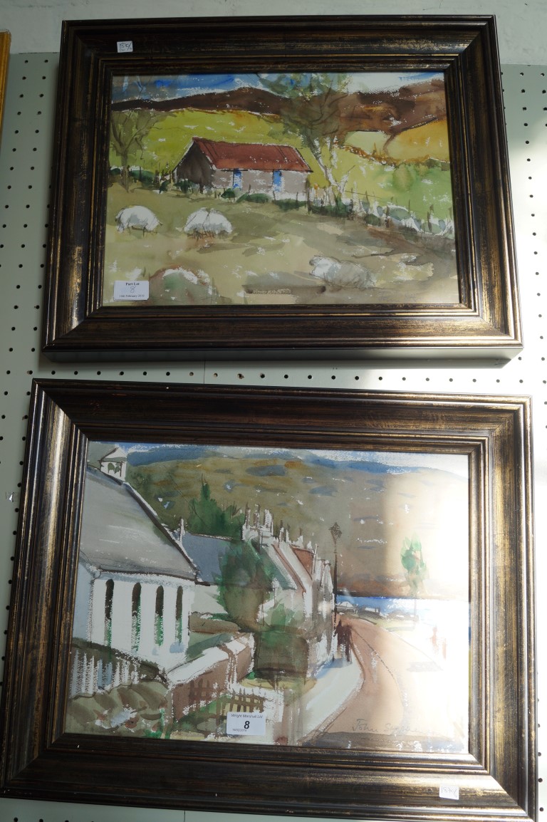 John Stephenson (20th century) - 'Street Scene' and 'Rural landscape', a pair of watercolours,