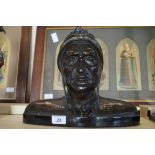 A reproduction bronzed bust 'Dante' Raised on an