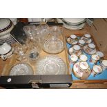 A Tray of dessert glassware, condiment pot, decant