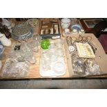 2 Trays of glassware , dressing table items, candl