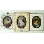Three ivory framed portrait miniatures,