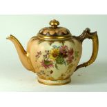 Royal Worcester blush ivory teapot Having hand highlighted floral decoration,