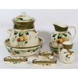 Wedgwood & Co Pomegranate nine piece toilet set Comprising slop bucket and cover, jug and wash bowl,