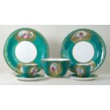 19th century, continental hand-painted twelve setting tea service Comprising two plates, slop bowl,