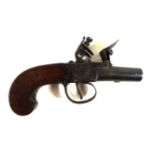 A flintlock turn off barrel pocket pistol, early 19th Century 5cm barrel,