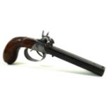 A double barrelled rifled percussion cap pistol, mid 19th Century 12cm octagonal barrels,
