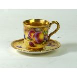 Royal Worcester hand-painted coffee can and saucer Decorated with fruit, by S.