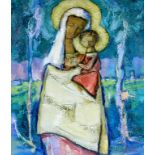 Tadeusz Was (Polish, 1912-2005) - 'Madonna and Child' Thick impasto oil/acrylic on board,