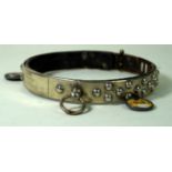 A French white metal and leather studded dog collar early 20th Century The adjustable collar with
