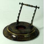 A boule work ink stand and pen rack late 19th Century The circular stand with raised section to