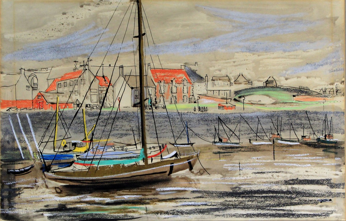 Stuart Robinson (20th Century) - 'New Habour, Dunbar' Mixed media, signed and dated 1950, titled,