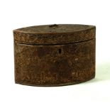 A Georgian scrollwork tear dropped shaped tea caddy late 18th Century The side and lid with