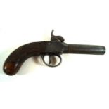A percussion cap turn off barrel pocket pistol, mid 19th Century 7cm barrel, engraved action,