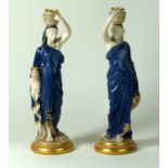 Royal Worcester pair of figures Modelled in the form of Grecian water collectors supports vases on