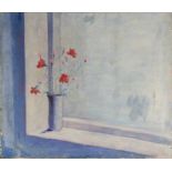 Julie Bell (20th Century) - 'Still Life with vase of flowers on a ledge' Oil on canvas, signed,