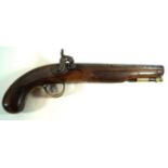 A percussion cap pistol, mid 19th Century 23cm barrel, the lock marked R.N.