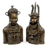 A Nigerian 20th Century Benin bronze bust of a male figure Wearing elaborate head dress and