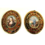 A pair of boule work framed miniatures late 19th century The miniatures being copies of the Mona