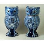 19th century, pair of delft tobacco jars and covers Each modelled in the form of owls standing,