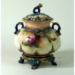 Hadley's Royal Worcester potpourri and cover Having hand-painted decoration of roses and foliate