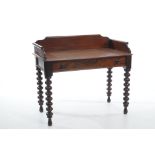 A Victorian mahogany wash stand The rectangular top with a paper scroll gallery above a single