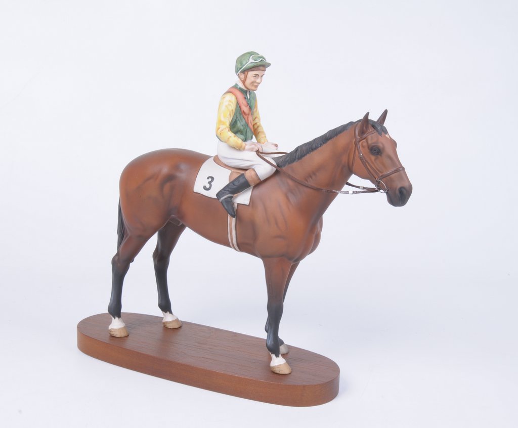 A Beswick figure "Lester Piggott on Nijinsky" The bisque figure group modelled as horse and rider,