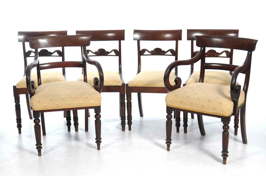 A Harlequin set of six mahogany Mid 19th Century dining chairs The four dining chairs each with