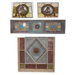 A Collection of 19th Century stained and painted glass panels To include two of square form with