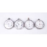 Four silver pocket watches To include; a silver A.W.W.