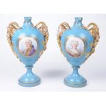 A pair of French porcelain Sevres style vases, late 19th Century Each of baluster form,
