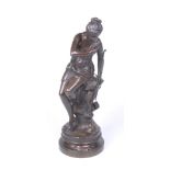 A French bronze figure entitled "Source" by Lucie Signoret Lediev The scantily clad female figure,